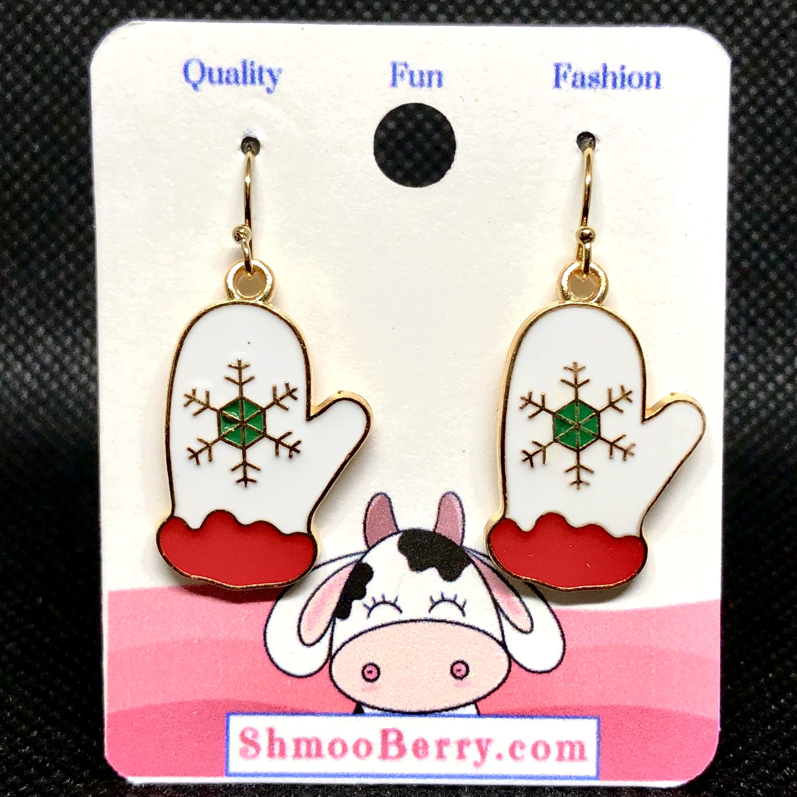 Christmas Mitten Earrings - White