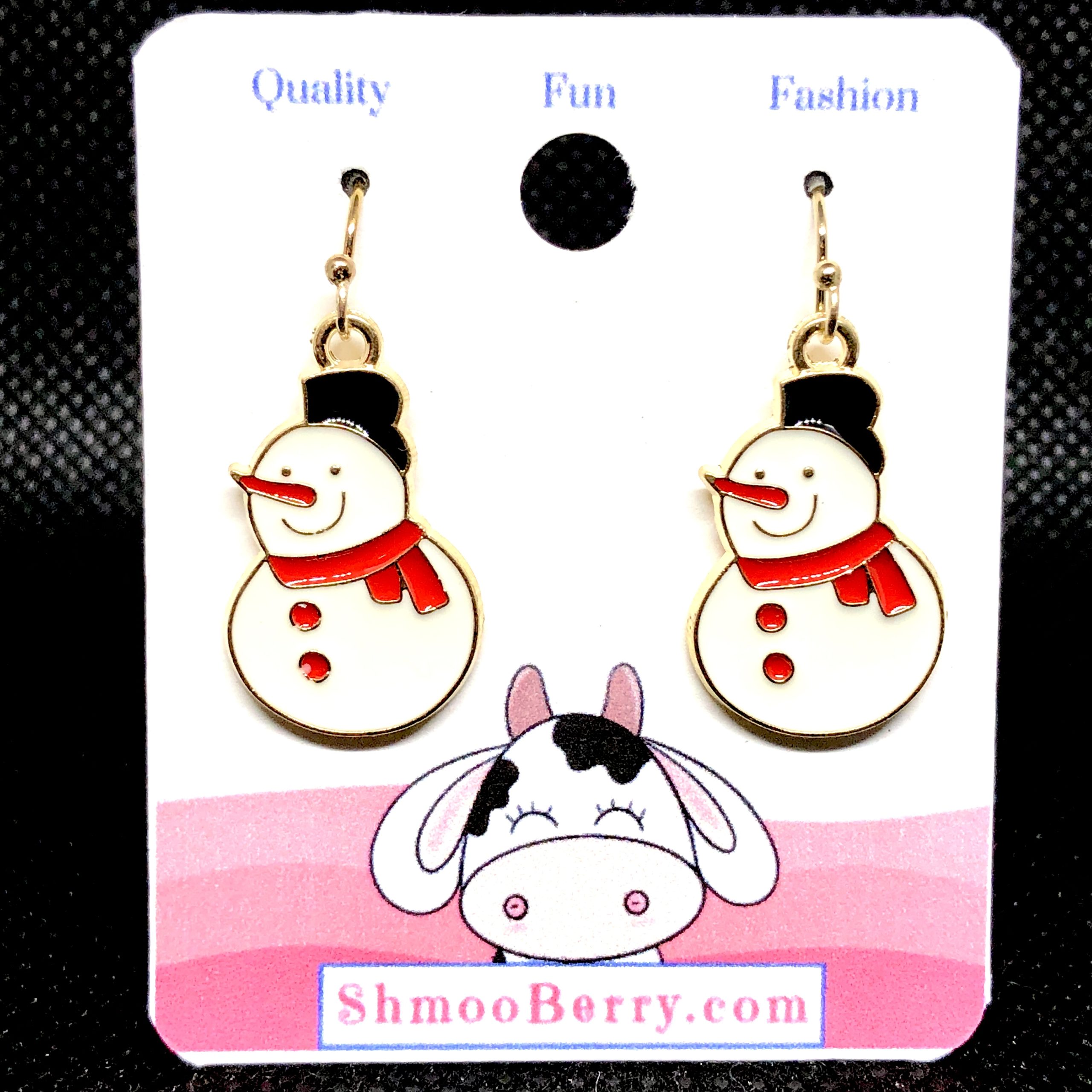 Snowman - Black Hat Earrings